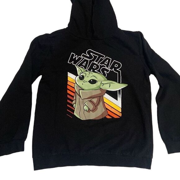 Star Wars Mandalorian The Child Black Long Sleeve Hoodie Unisex Kids Size 10/12 - Picture 1 of 11